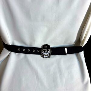 ÉS Black Nylon Canvas Belt with Skull Buckle and Metal Cap and Grommits
